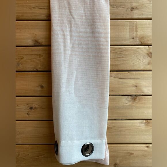 Lux Decor Dusty Pink Half Striped Solid Bottom Grommet Curtain Set - Picture 1 of 8